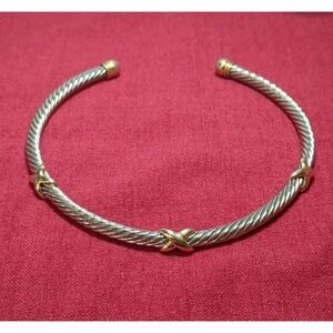 Vintage Silver Plate Twist Cable Gold Tone X Pattern Collar Necklace